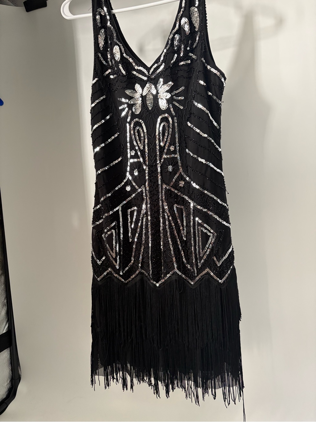 Black Sequin Fringe Midi Dress With Silver Accents — image 4 of 6